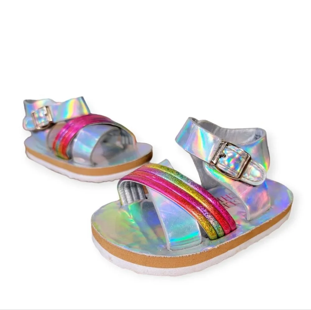 Badgley Mishka Holographic Rainbow Sandals Designer Toddler Size 5